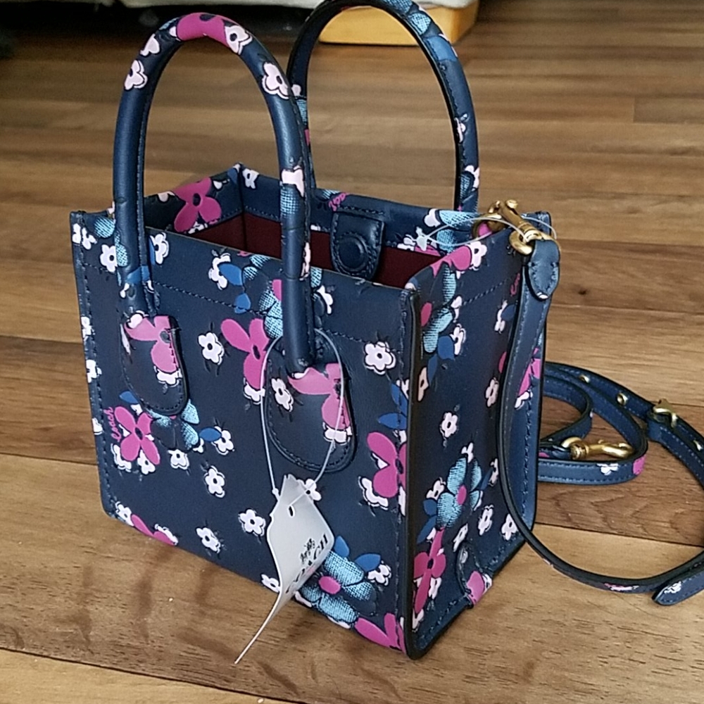 Coach Cashin Carry Tote 14 Blocked Floral / Blue - Picture 2 of 8